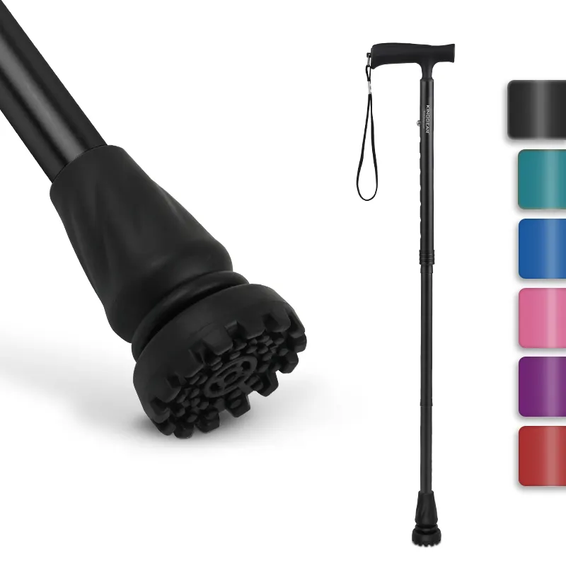 KingGear 4-Section Foldable Adjustable Lightweight Aluminum Walking Cane Stick Custom Colorful Walking Cane for Men Women
