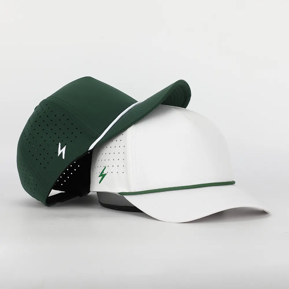 Oem Custom Logo 5 Panel Plain Blank Golf Cap,Laser Cut Hole Perforated Gorras,Classic Quick Dry Polyester Rope Hat