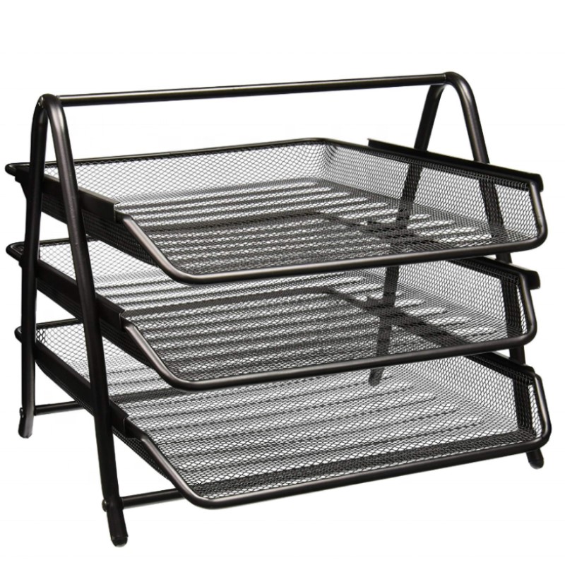 3-Tier Metal Mesh Desktop Office Organizer Tray Document Holder and File Tray for Desk Enhances Paper Management