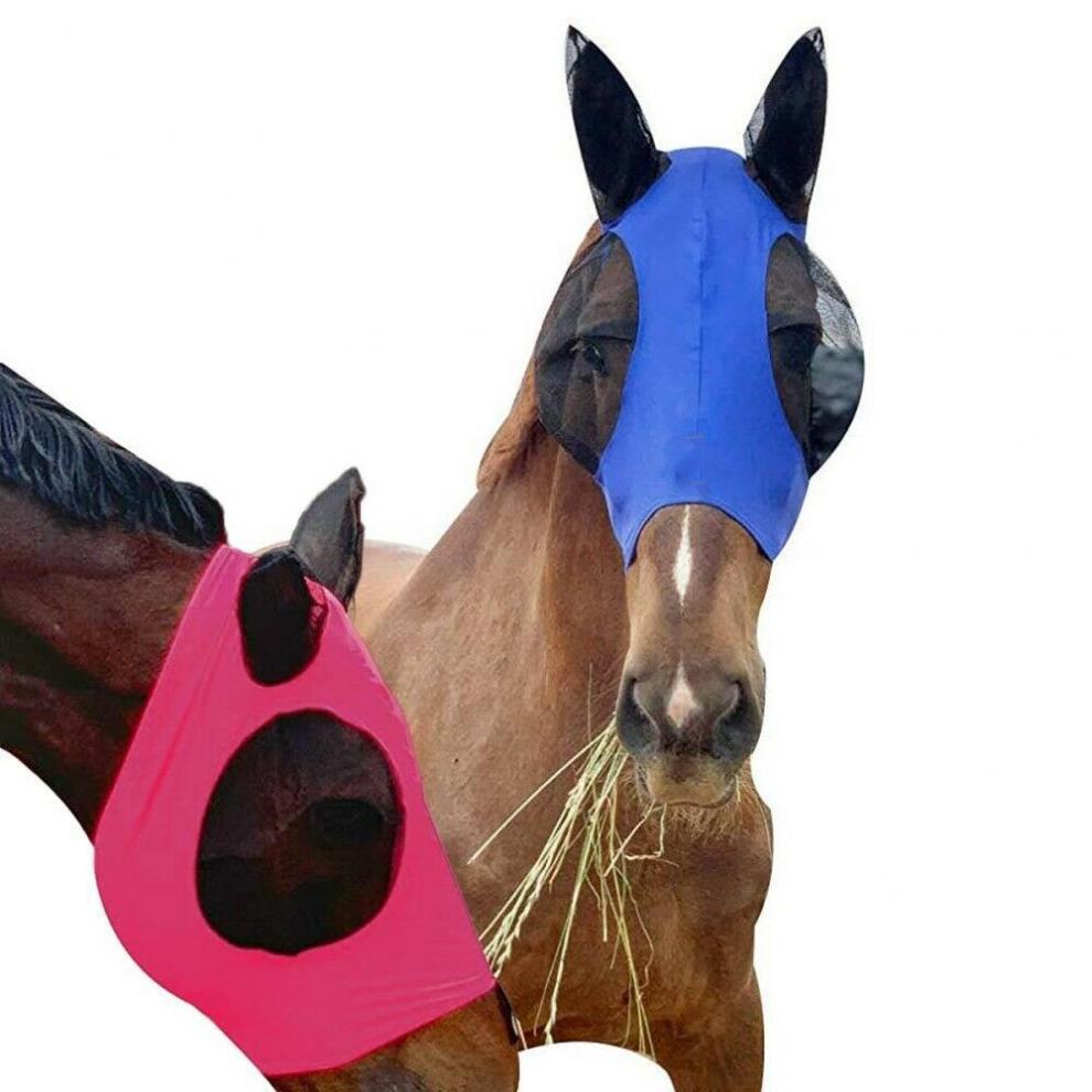 Comfortable Horse Riding Fly Mask With Long Nose Fit Equine Fly Mask Mesh Ears