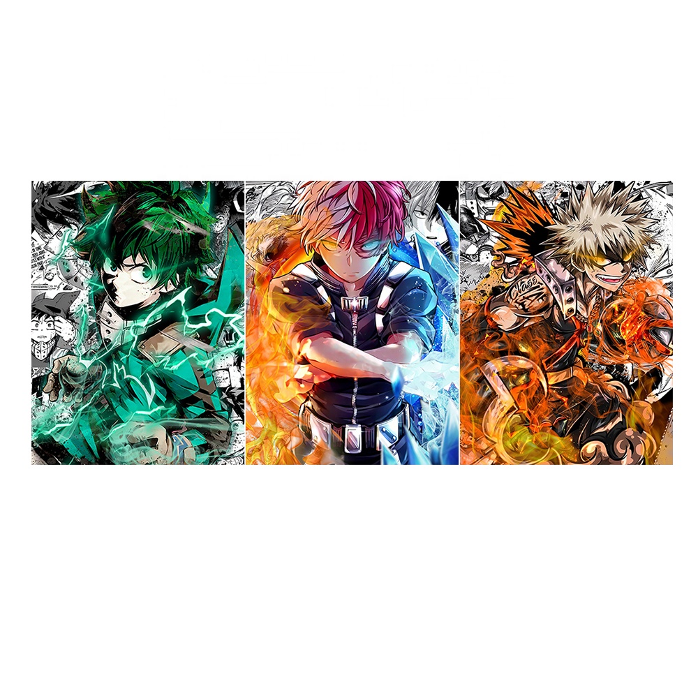 Мой герой 3D плакаты аниме Декор тремя персонажами IZUKU & KATSUKI и SHOUTO 3D линзовидные с откидной крышкой с рисунком картина нового дизайна