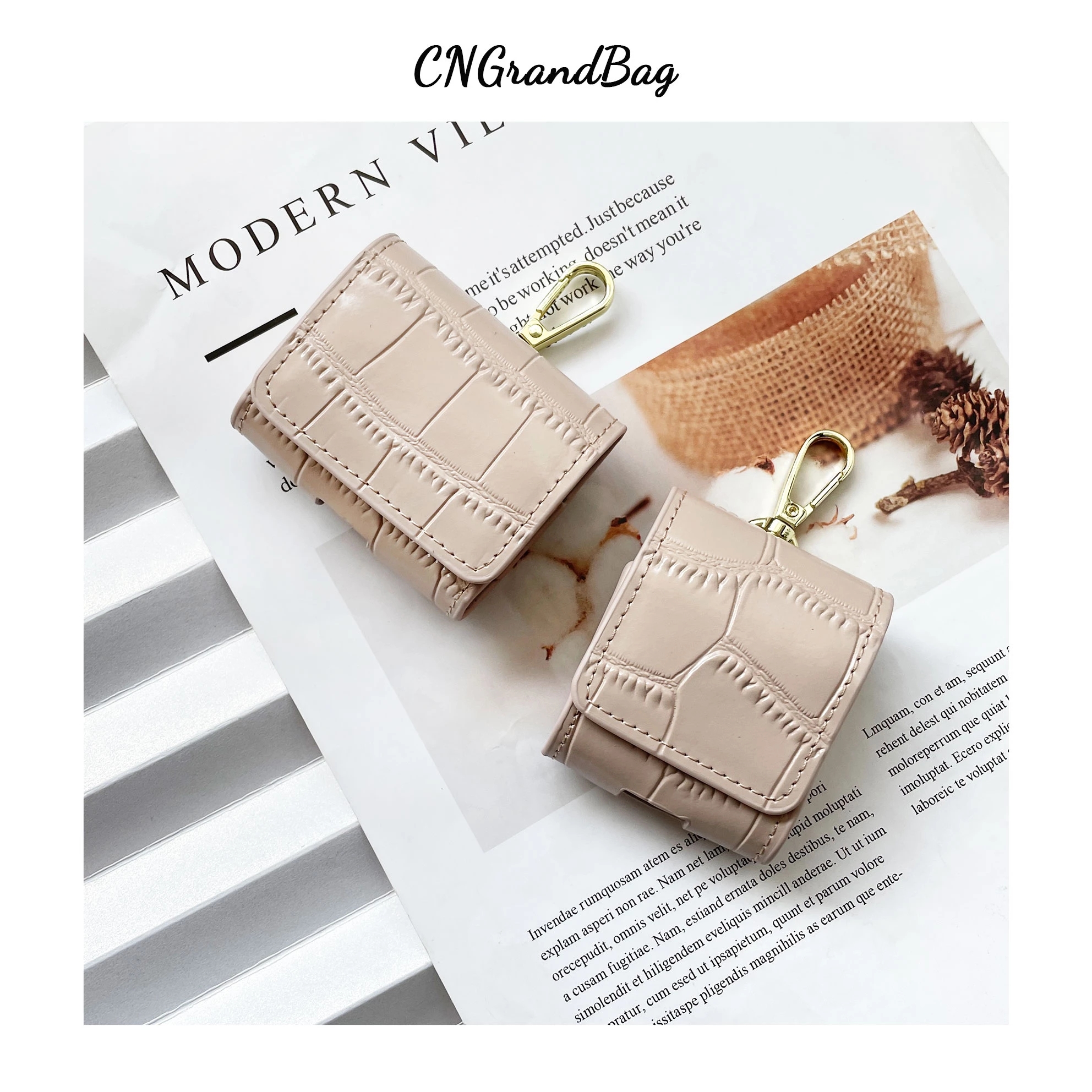 2021 New Luxury Fashion Leather Protective Shockproof Cover Case Square Shape earphone case for Airpods 1 2 3 pro Case