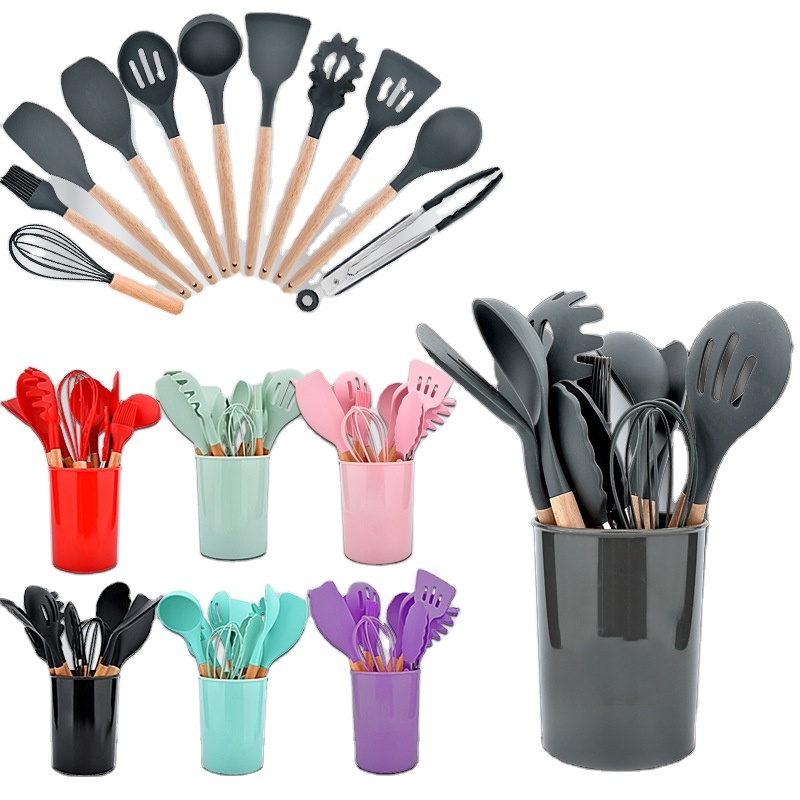 Hot Sales 12-Piece Non-Stick Kitchen Utensils Set with Wooden Handle Silicone Kitchen Utensils Set Kitchen Tools