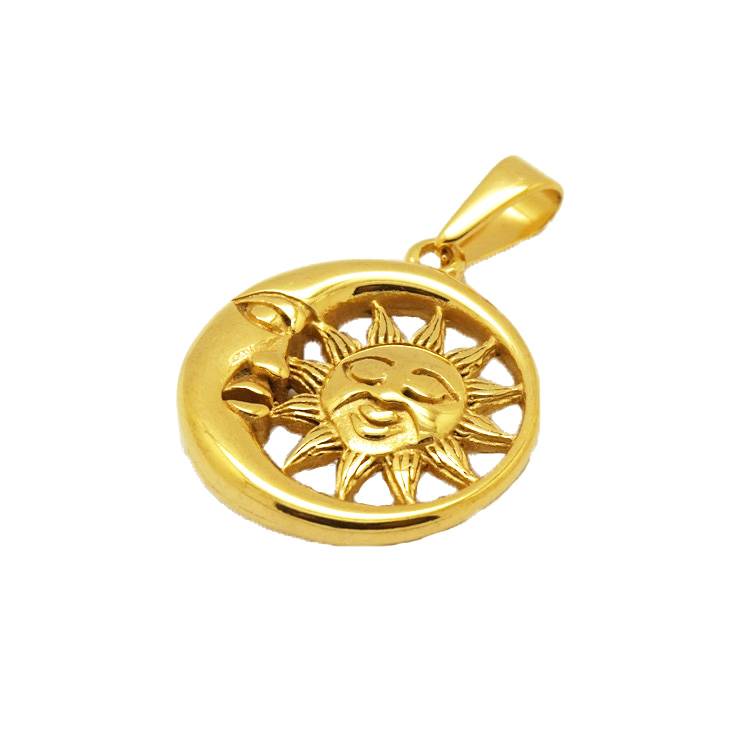 18k Gold Stainless Steel Sun Pendant Necklace Round Charms Crescent Moon And Sun Necklace Sunrise Pendant Accessories Jewelry
