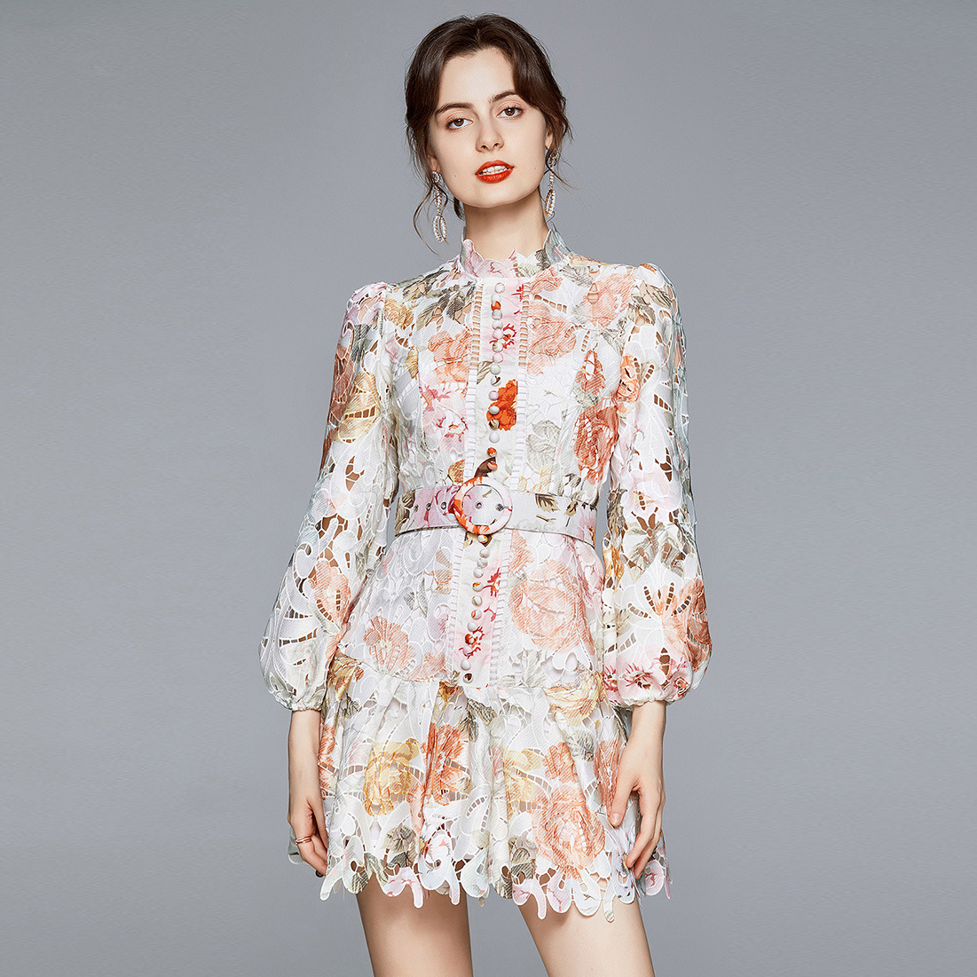 Wholesale 2021 New High-End Clothes Fashion Apparel Elegant Woman Embroidery Hollow Floral Dress
