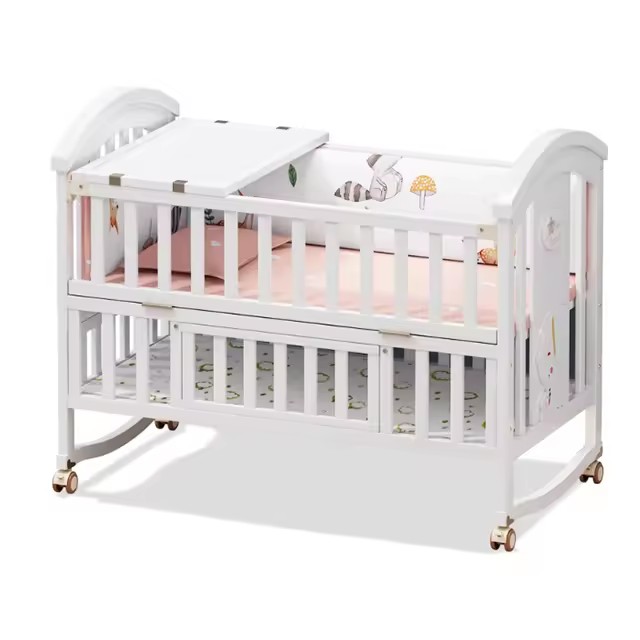 Pine Wood Multifunctional Baby Cradle Bed Newborn Movable Children Cribs For Babies Bedroom Furniture/ Bedding Set Cribs