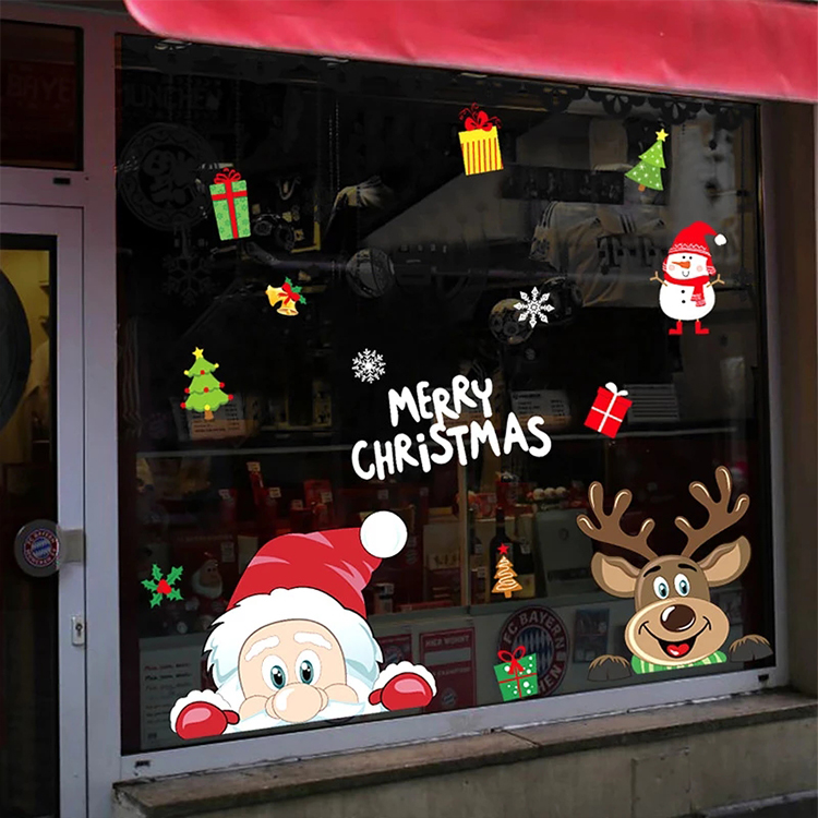Christmas Window Decal Santa Claus Snowflake Stickers Decals for New Year Christmas