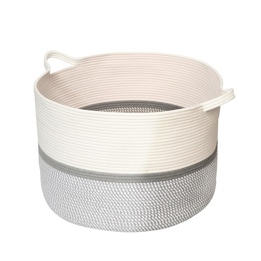 Large size cotton rope woven round braid laundry storage basket set