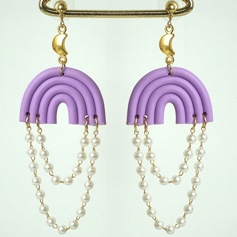 Manufacturer Jewelry Rainbow Bar Moon Chain Soft Pottery Handmade Diy Amazon Hot Sale Hoop Earrings