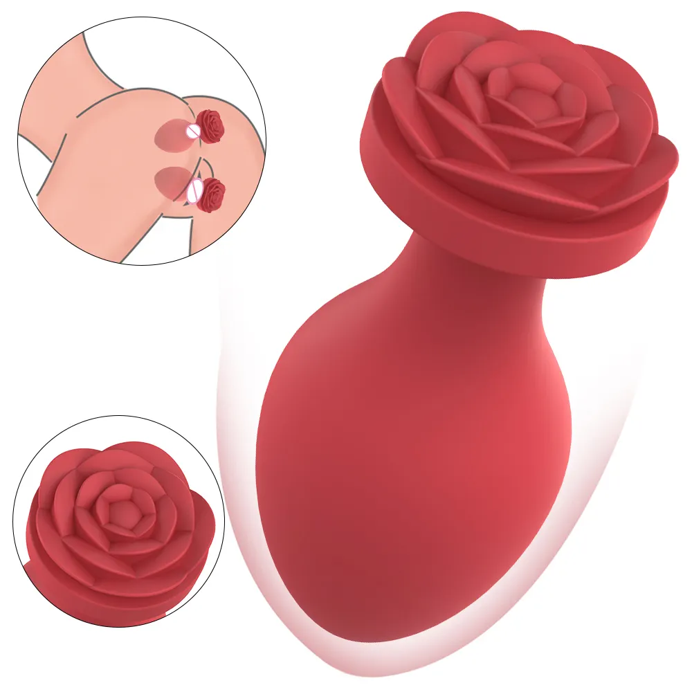 S-HANDE Drop Shipping Silicone Rose Sex Toys Rose Black Anal Massager Butt Plug Anal Plug Set