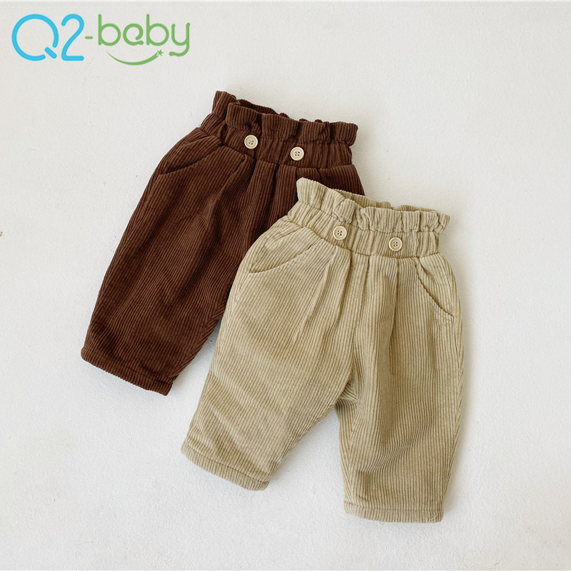 Q2-baby 2503 утолщенные повседневные Простые вельветовые брюки с эластичным поясом для малышей