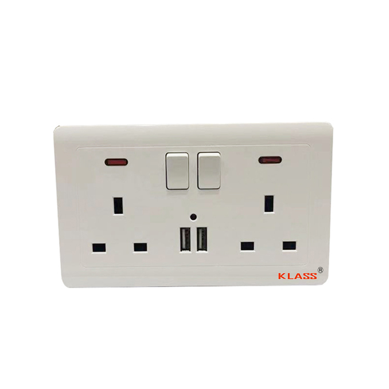 Британский стандарт 2 x USB 13A 2 банда двойной переключатель гнездо с 2 USB порта