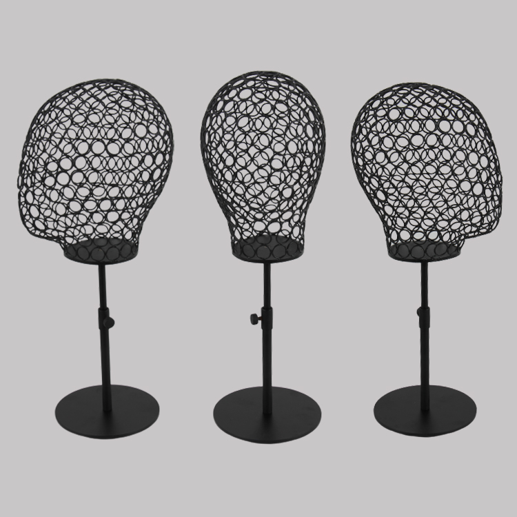 Display wire mesh head mannequin with base egg head black iron wire head mannequin for wigs