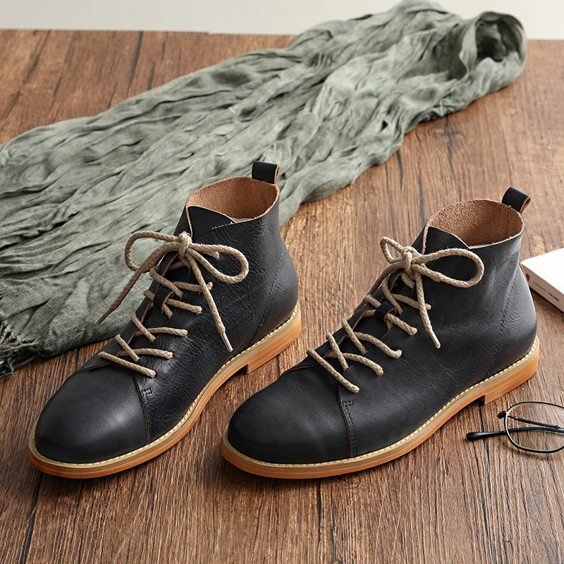 Custom Vegetable tanned 100% genuine leather dress shoes cowhide vintage workwear men's Casual shoes boots Martin shoes