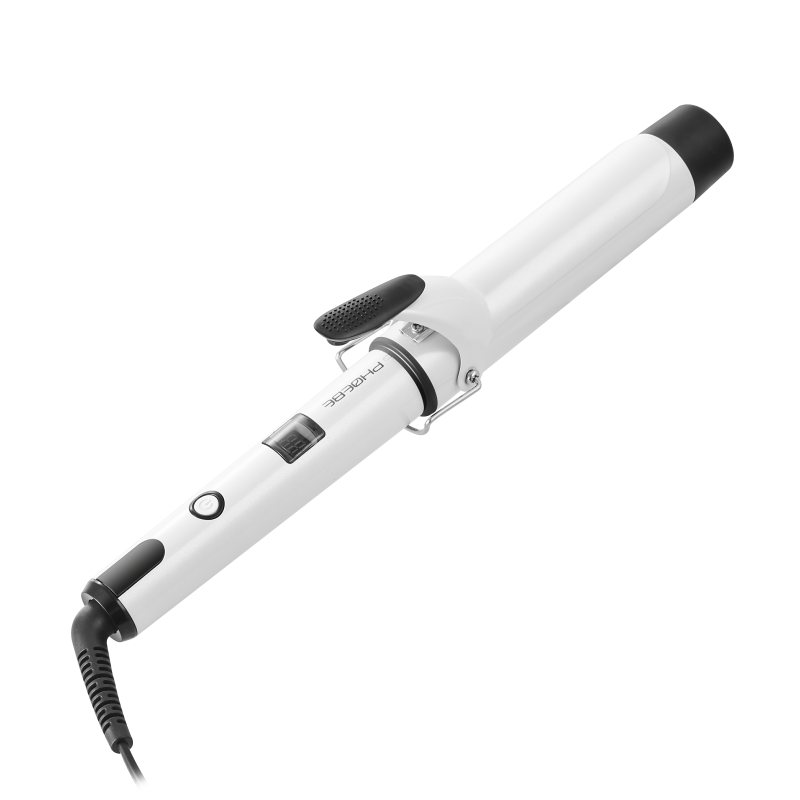 Professional classic white thick cylinder ceramic coated rotating home curling iron is suitable for styling long hair with large