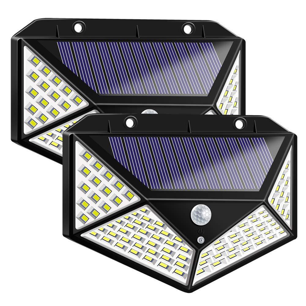 2021 Waterproof Outdoor Backyard Garden Stair Solar Powered 4 Sides Lighting Flood Lamp 100 LED Motion Sensor Led Solar Light