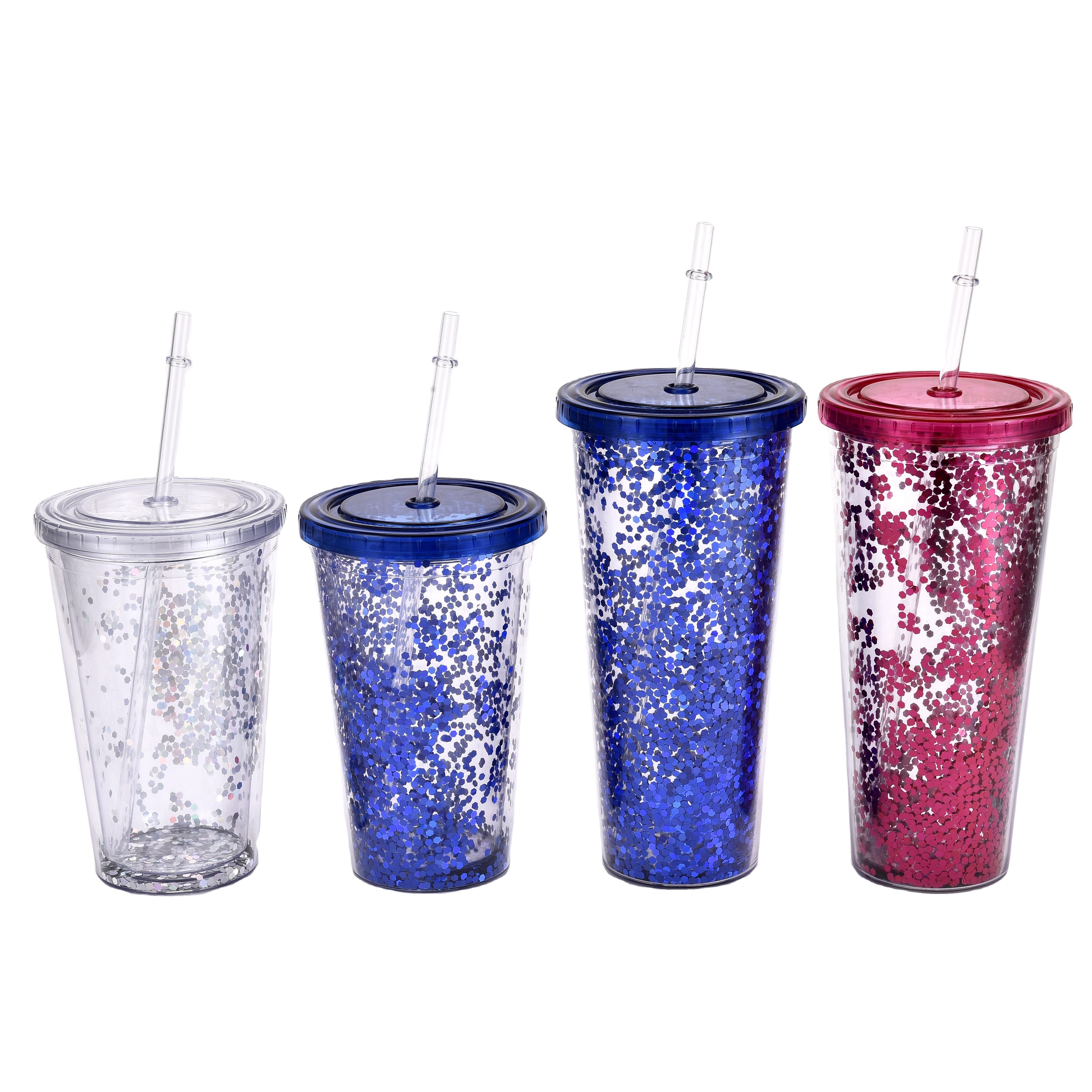 16oz Reusable Travel Ice Coffee Mugs Double Wall Insulate Clear Plastic Tumblers With Straw And Lid In Bulk