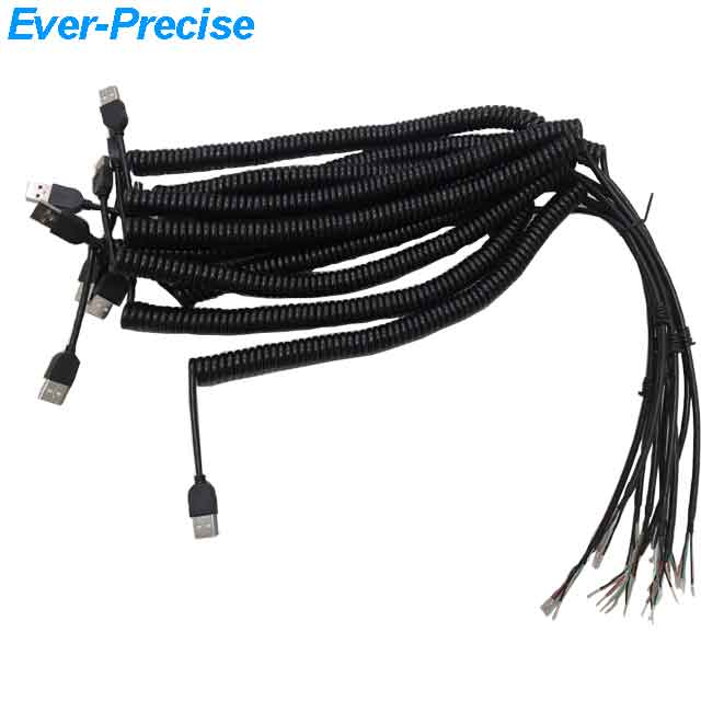USB AM для открытия спирального кабеля спиральный кабель (26AWG * 2C(RD.BK)+ 28AWG * 1P(WT,GN)+ AL фольга оплетка (32/0.1 луженая медь) OD: 4,0 мм)