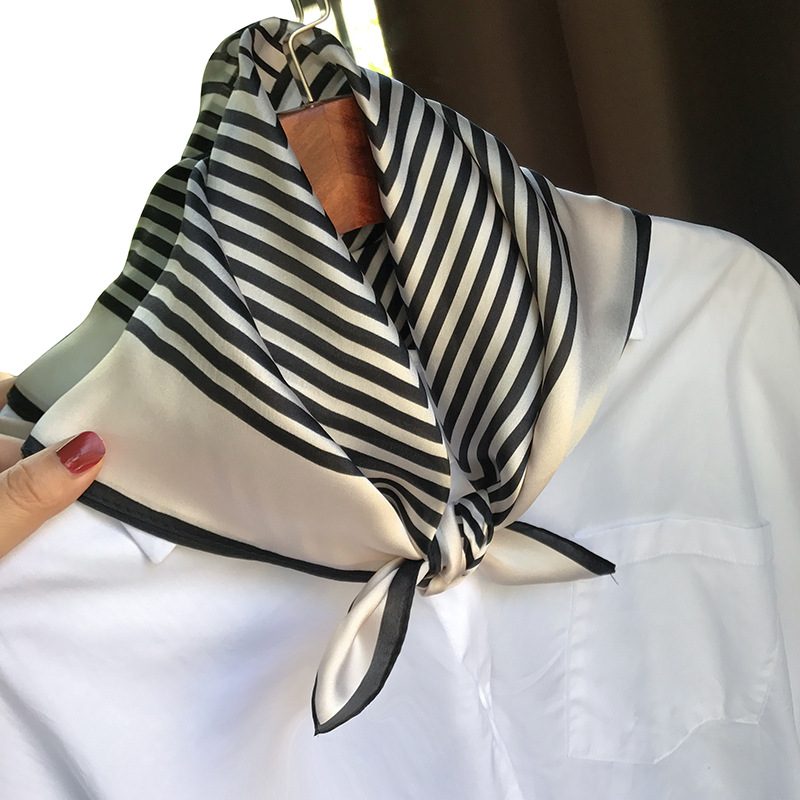 53*53 Square Design Summer Business Casual Susper Soft Real Striped Silk Scarves Women