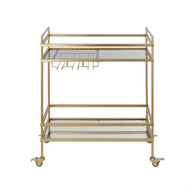 Wrought Iron Shelf Movable Serving Bar Cart Hotel Restaurant 2 Tier Food Drinks Trolley Storage Rack JT1015E