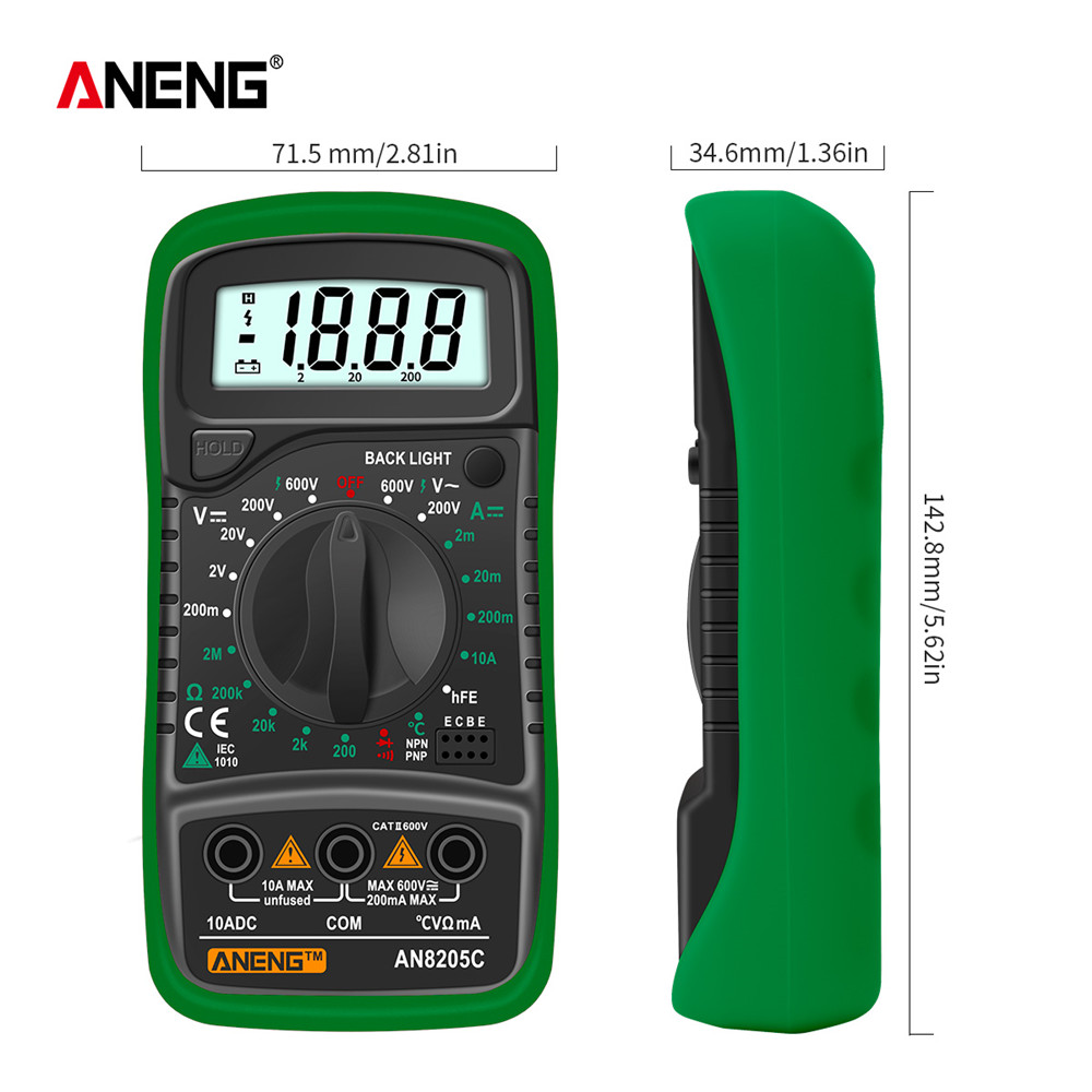 ANENG AN8205C Цифровой мультиметр Амперметр переменного/постоянного тока Вольт Ом тестер измеритель мультиметр с термопарой ЖК подсветкой Портативный