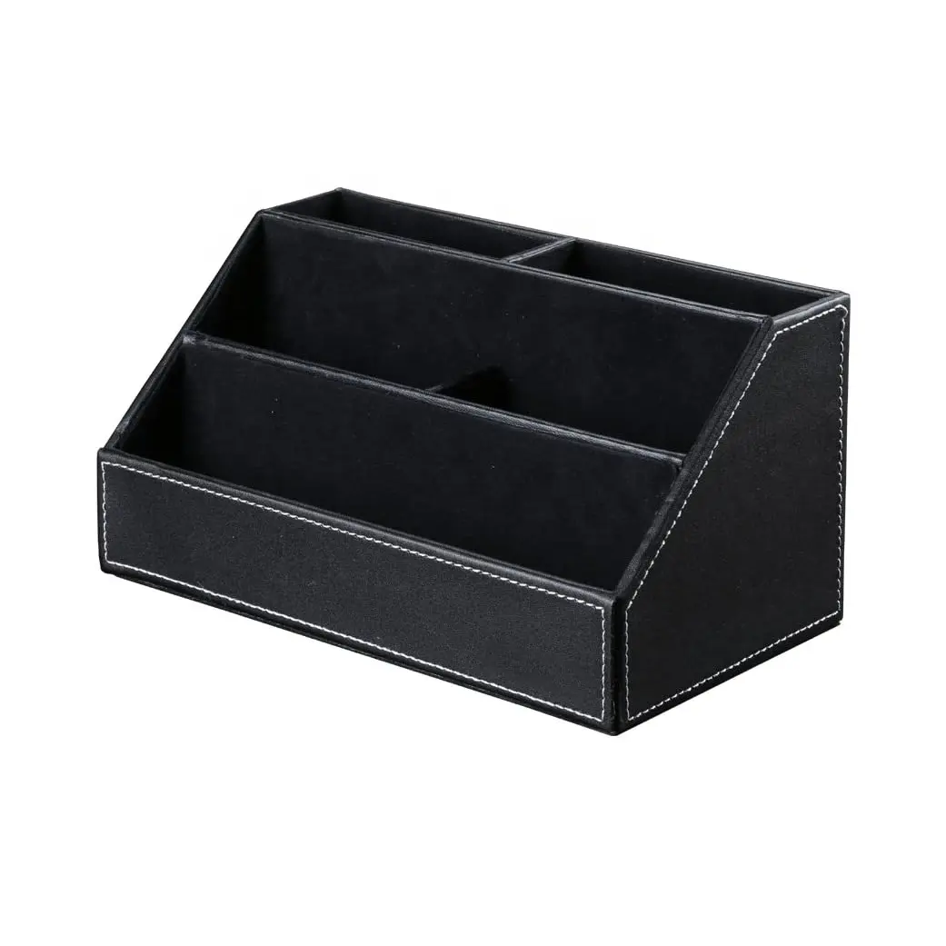 Office 5 Compartments PU Leather Storage Box Multifunctional Desk Organizer