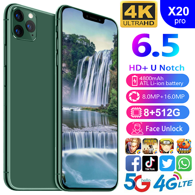 Горячее надувательство phone11 pro 6,5 дюйма цвет мобильного телефона X20 Pro смартфон 512G + 8 Гб карта памяти, высокое качество, оптовая продажа, 10 ядер