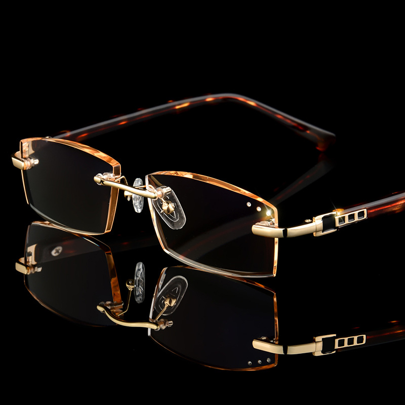 Rectangular rimless frames in stock high quality men's metal prescription eyewear eyeglasses reading glasses