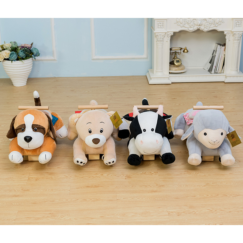 Material Cartoon Stuffed Animal Riding Cow Dog Toy On Wheel Plush Soft Baby Toddler Rocking Cartoon Sliding Ride On Toy