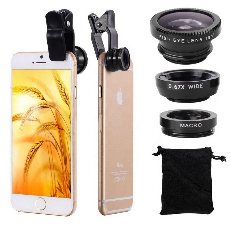 3in1 Fisheye объектив мобильного телефона 0.67X широкоугольный объектив с переменным фокусным расстоянием Рыбий глаз Макро Объективы наборы для камеры с креплением на телефон для смартфонов