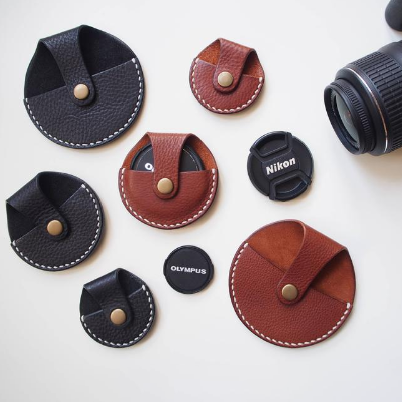 Leather Camera Lens Cap Holder Luxury Lens Cap Protect Holder Pouch Gifts for Camera Enthusiast