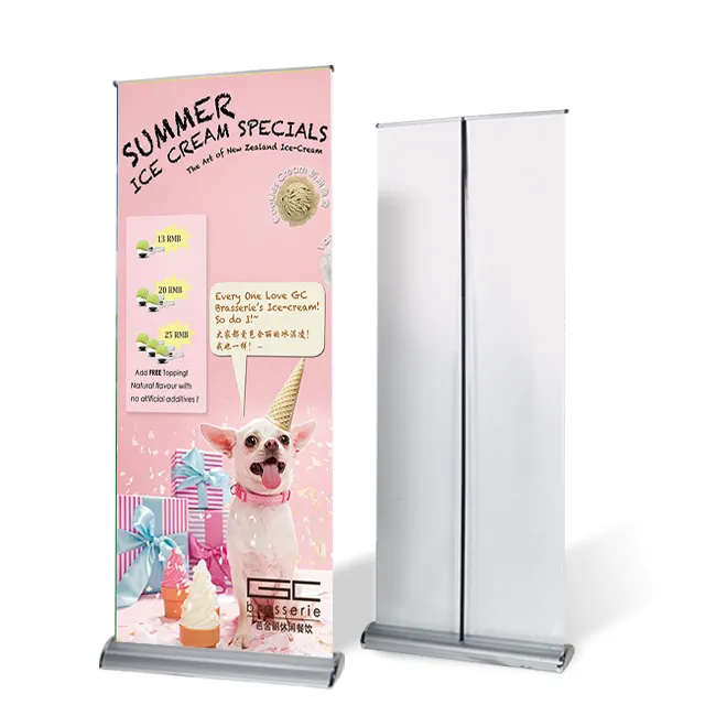 Best quality pull up banner double side wide base aluminum advertising roll up display rack