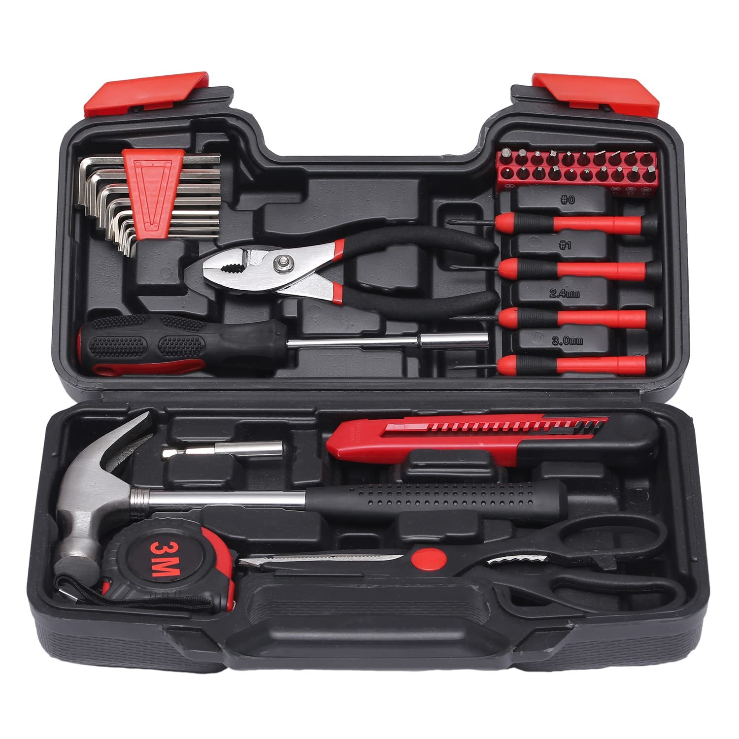 39-Piece Household Hand Tool Kit with Plastic Toolbox CR-V Material Screwdriver Hammer Wrench OEM Customizable