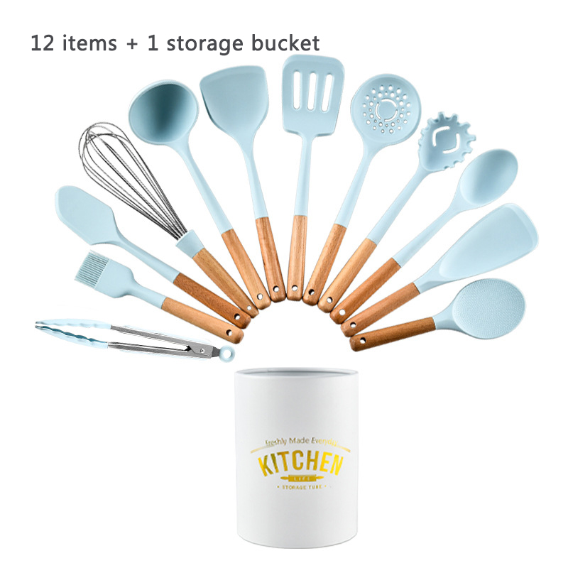 8/9/10/13Pcs Silicone Kitchen Utensils Set Cooking Utensils Spoon Cooking Ladle Slotted Turner Clip Heat Resistant Cooking Tool