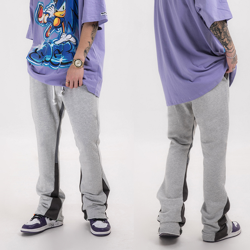Hot Selling Casual Men Flared Jogger Pants Patchwork Graffiti Cotton Elastic Waistband Mens Stacked Pant