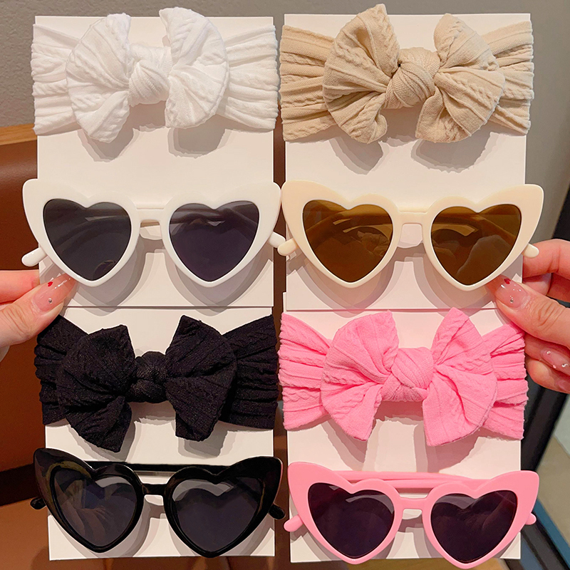 2024 New Wholesale UV400 Boys Girls Hearts Shaped Sunglasses With Hair band Baby Glasses Heart Kids Sunglasses