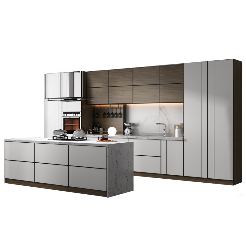 Apartment Modern Kitchen Cabinets Design Melamine Particle Board Wood Kitchen Cabinets