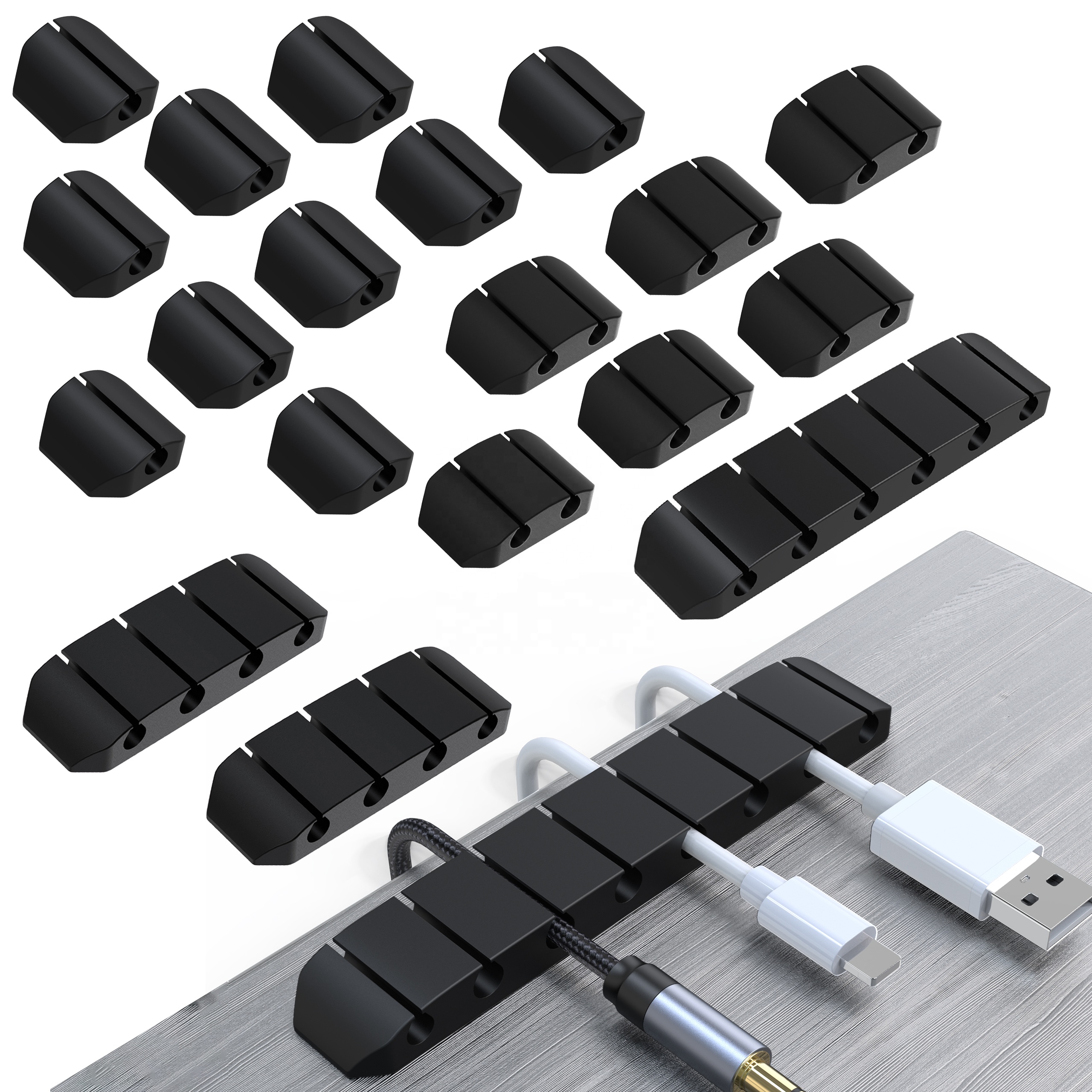 Amazon Hot Seller Set 20 pcs Pack Flexible Silicone Cable Holder Strong Sticky USB Cable Winder Desktop Tidy Management Clips