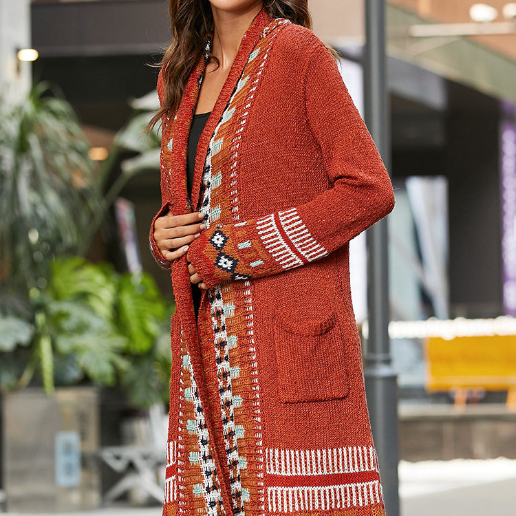WG8036 2021 Apparel New Arrivals fashion fall autumn winter knitted X- long coat jacket ladies tassel cardigan sweaters