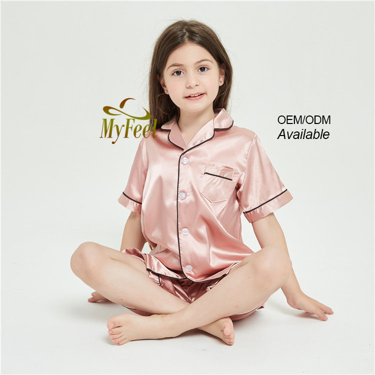 2021 Hot Sale silk pajamas kids Comfortable Silk Kids Pajamas Short Sleeve Kid Pajamas