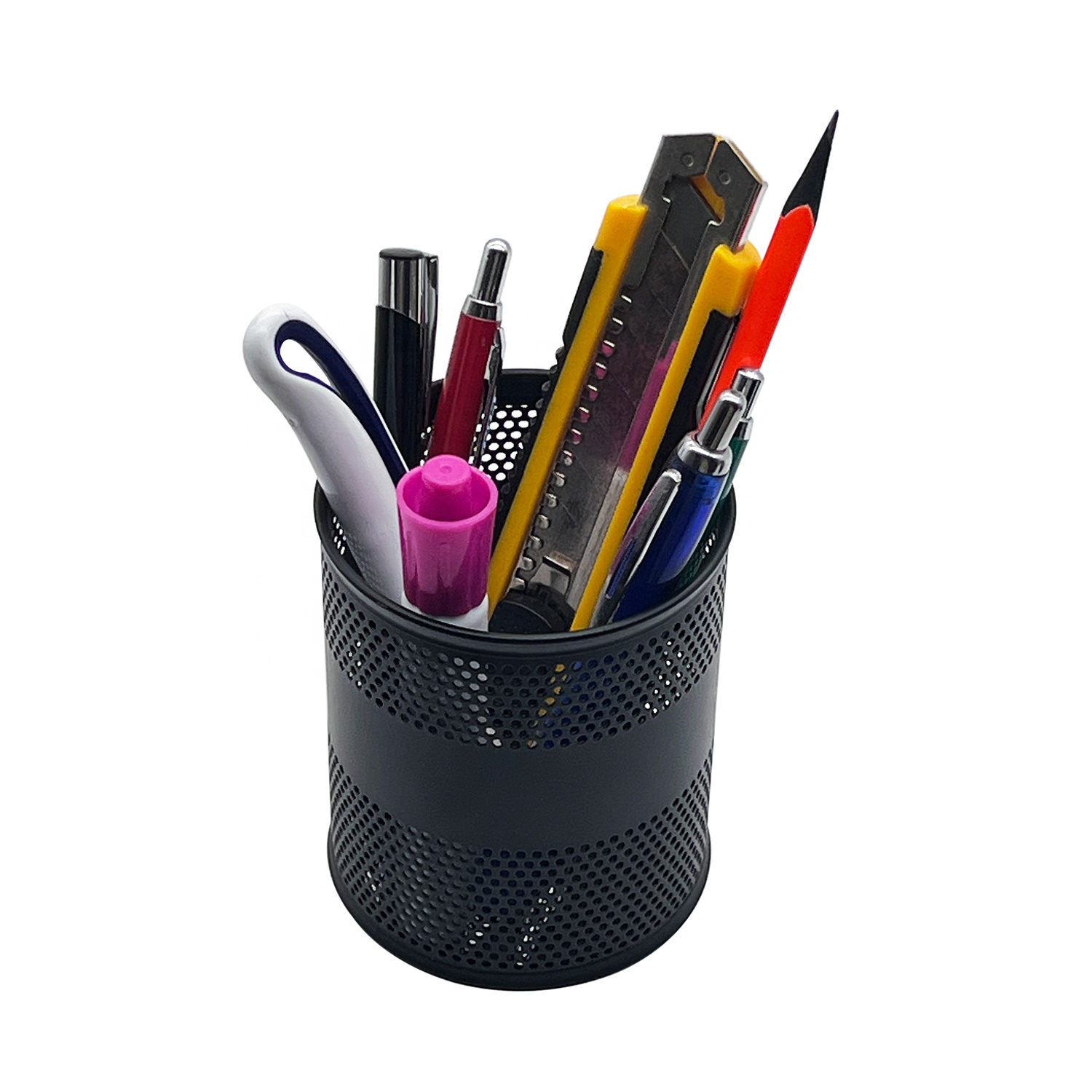 Office desk organizer multi-functional 8.5cm container pen holder display round metal hollow desk pencil holder for school home