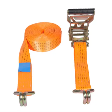 High Quality 50mm 5ton 10m Orange Ratchet Tie Down Strap With Double J Hook For Cargo Lashing