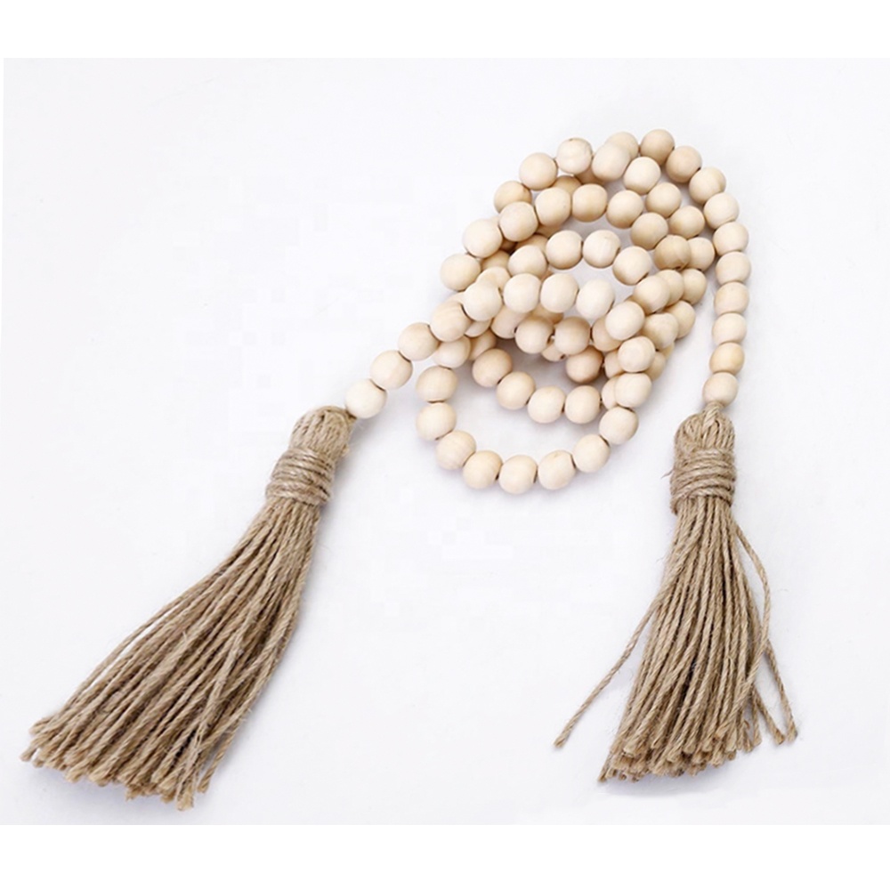 Farmhouse Wood Beads Wood String Beads with Tassels Wood Decorative Beads Home Decor