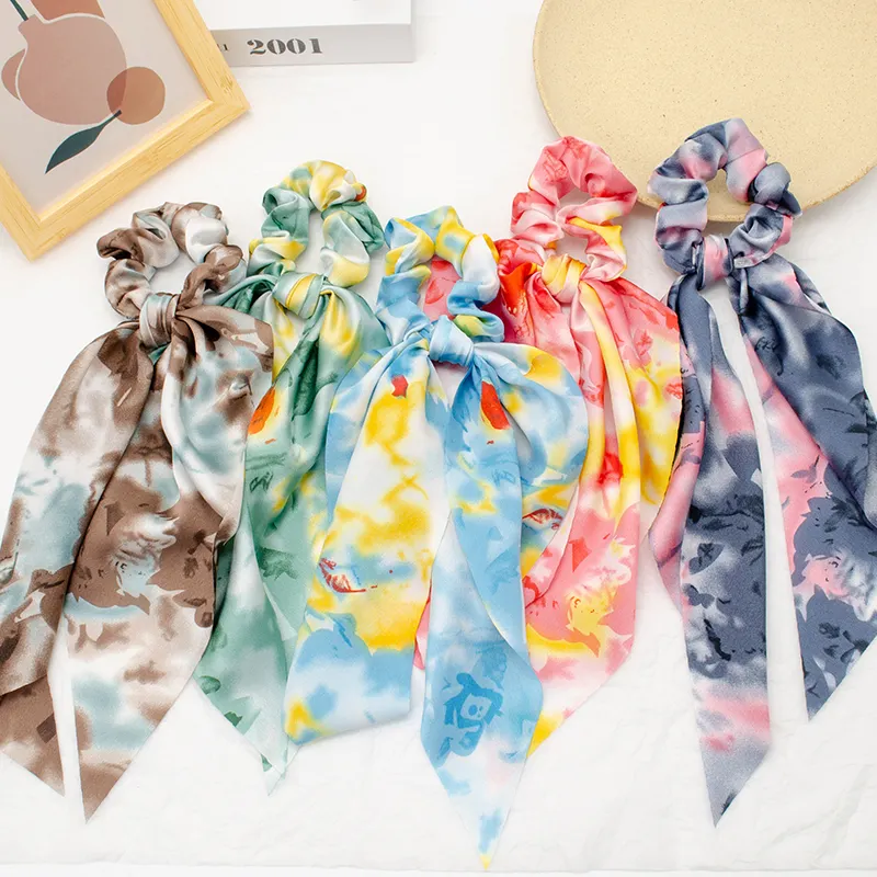 Модная одежда для девочек с разноцветным принтом эластичные разных цветов с рисунками, резинка для волос резинки для волос длинный шарф резинка для женщин
