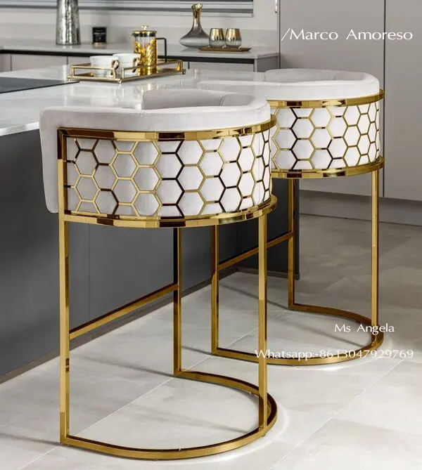 Cheap white velvet Bar Counter Stool Home Modern Minimalist Casual Cafe Furniture Gold Metal High Bar Chairs For Bar Table