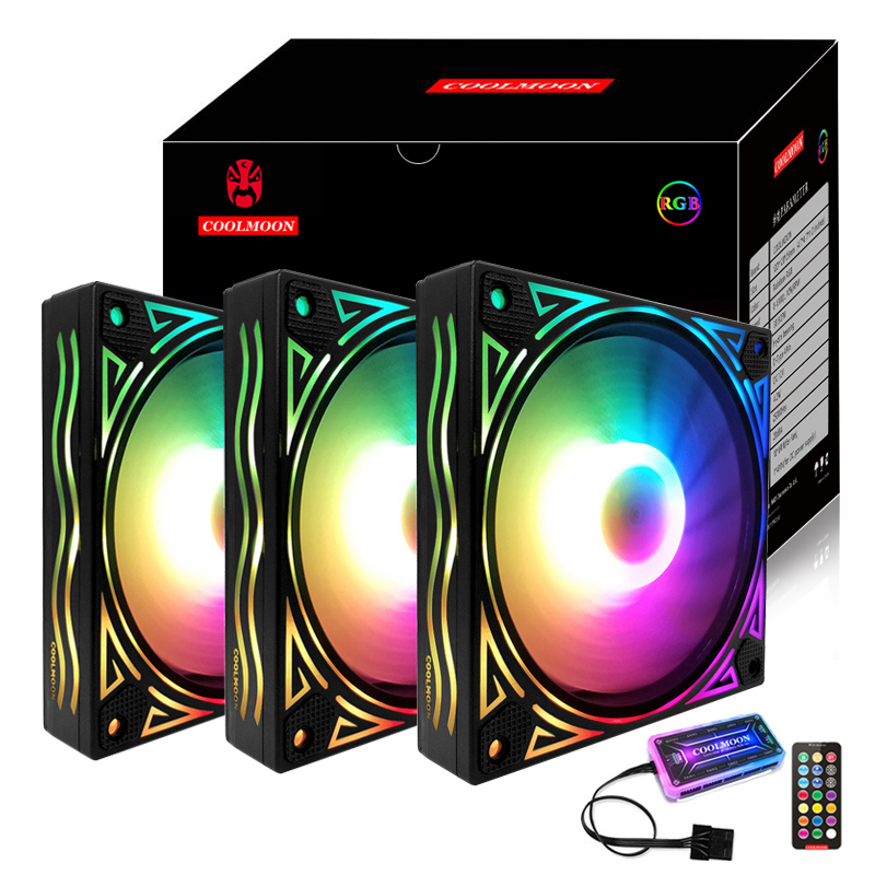 Coolmoon Billow 120 мм RGB Вентилятор Комплект 3 Вентиляторы + 1 контроллер RF дистанционное управление китайский стиль фарфор корпус компьютера вентилятор