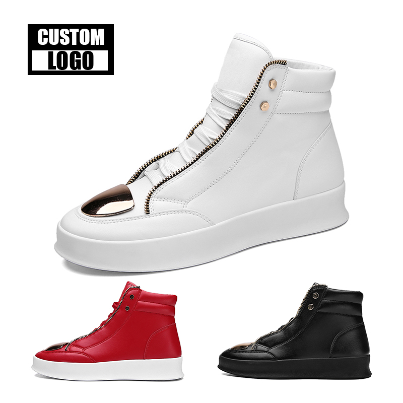 OEM Custom Fashion Metal Zipper Men's Shoes Korean Version Casual High-top sneakers for men Thick-soled Sports Shoes