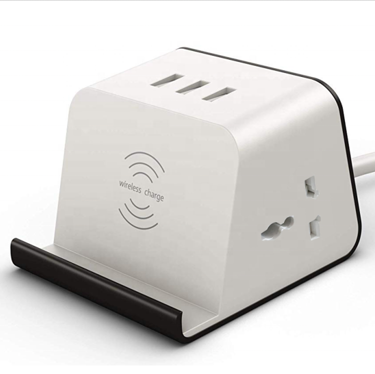 Hot selling universal outlet socket with Surge Protector smart power strip socket with 2AC 3usb and wireless charger station