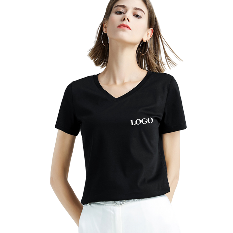 OEM camisa летние изготовленным на заказ логосом Графический V образным вырезом мягкий 100% хлопковая Футболка белая футболка однотонная женская блузы и футболки для женщин