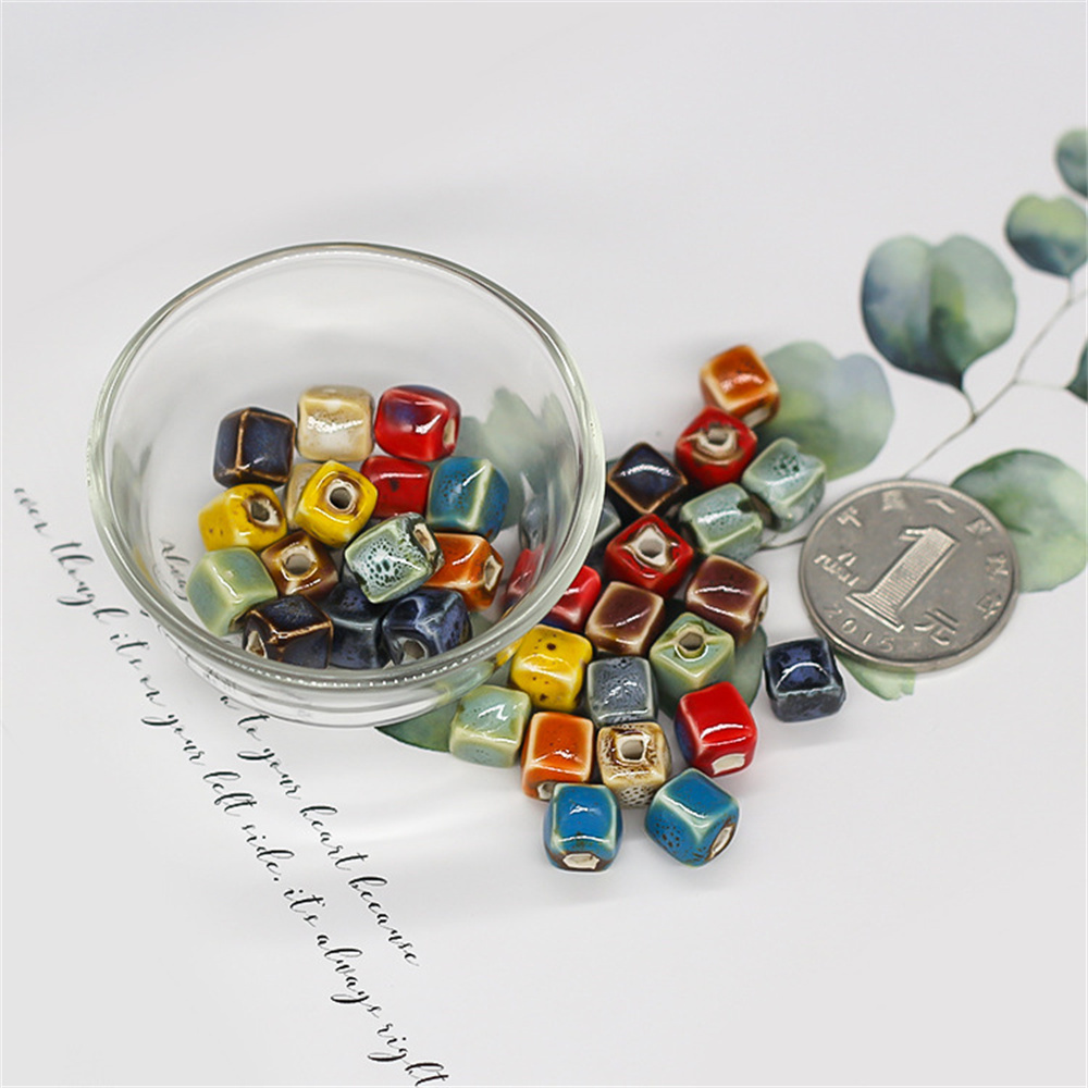 8mm Triangle Shape Porcelain Ceramic Beads With Flower Glaze DIY Handmade Braided Bracelet Materials Jewelry